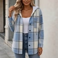 thumbnail image 5 of Bzdzmqm Womens Fall Winter Hooded Plaid Shacket Button Down Casual Loose Long Sleeve Oversized Coat for Women Trendy Outerwear with Pockets for Daily Wear, Light Blue S, 5 of 6