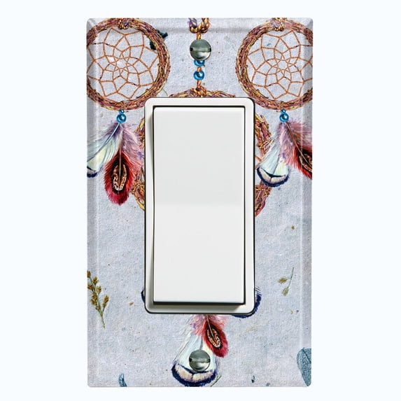 Metal Light Switch Plate Cover Beaded Feather Dreamcatcher DRM002