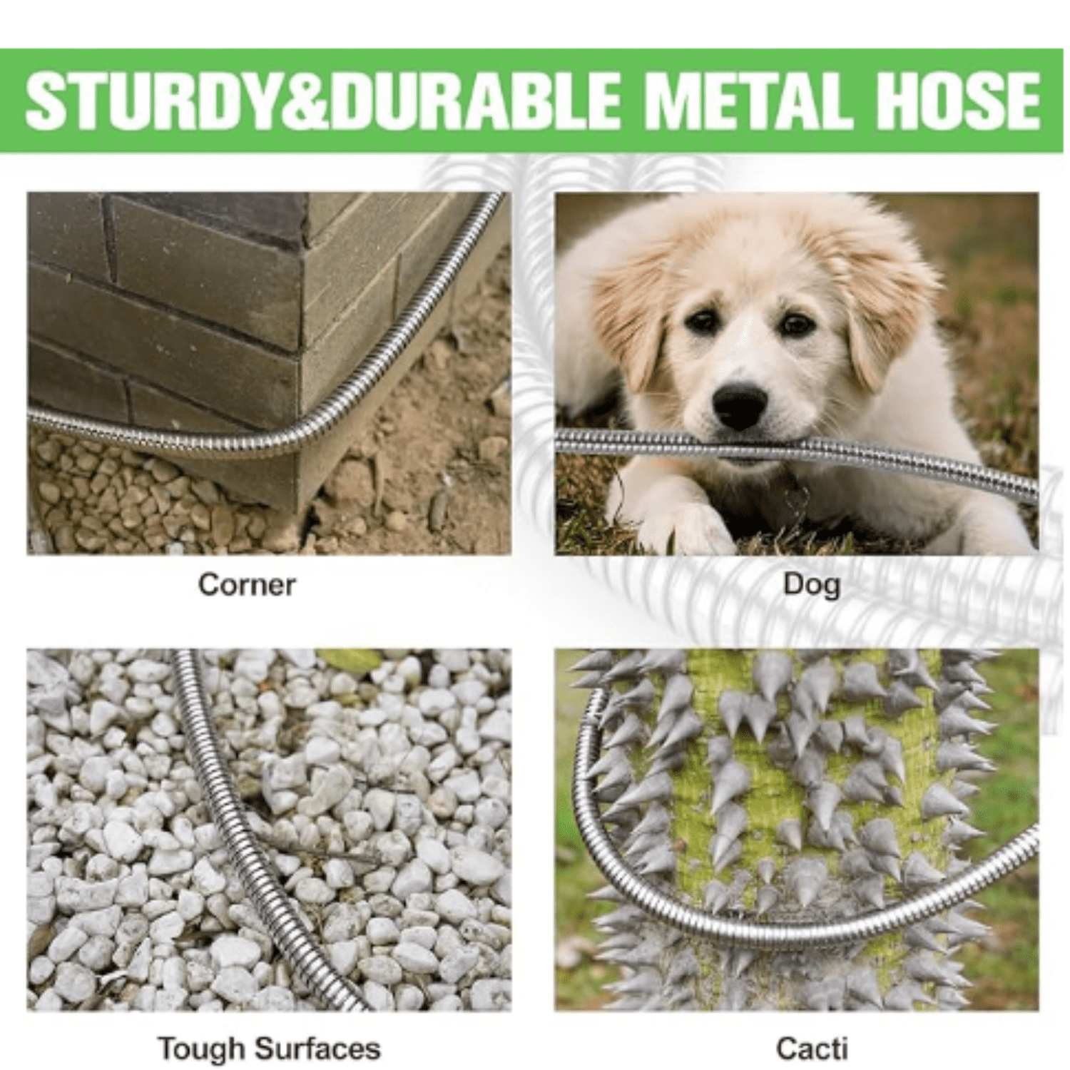 Garden Hose 100ft Stainless Steel Water Hose Super Tough Flexible Water Pipe with Brass Fittings and Sprayer Nozzle, No Kink, Rust Proof