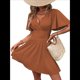 thumbnail image 1 of Vestido Mini de Verano con Escote en V y Mangas con Volantes, Corte A, Cintura Alta Elástica, Holgado y con Vuelo. Color Caramelo M, 1 of 9