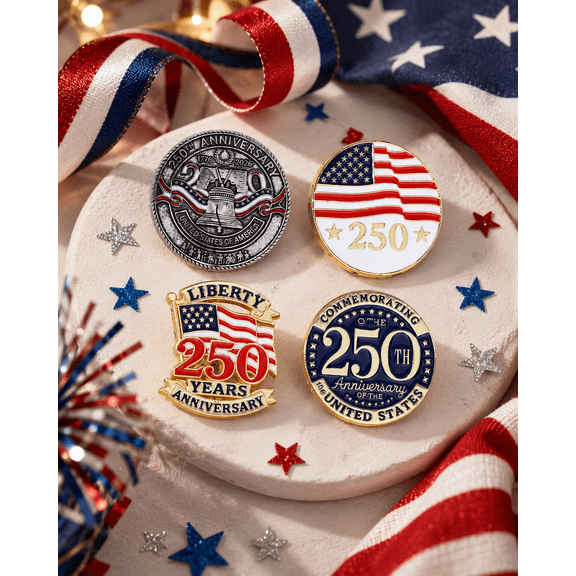 4PCS USA 250th Anniversary Tac Pin Set, American Flag Liberty Bell Patriotic Lapel Pins