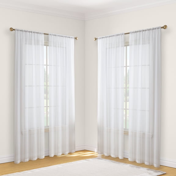 THD Serenity Sheer Voile Window Treatment Rod Pocket Curtain Panels - Light Filtering Curtains for Living Room - Set of 4