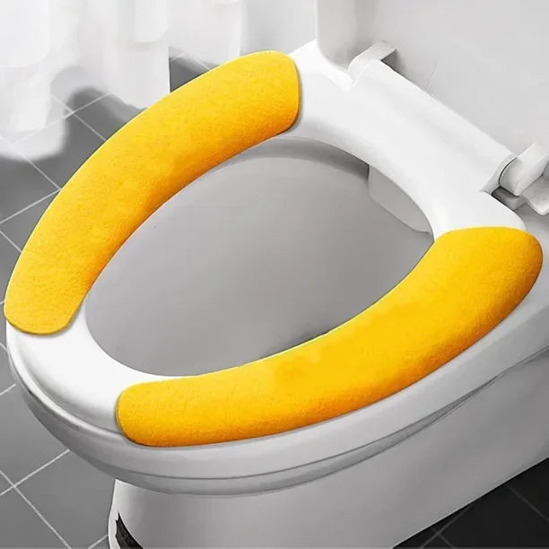 Funda de asiento de inodoro universal, suave, de color sólido, con adhesivo, lavable, para calentar el asiento del inodoro