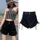 thumbnail image 3 of Pantalones cortos de cintura alta para mujer Cordón lateral Versátil Ajuste delgado Pantalones cortos casuales para mujer para verano Negro M, 3 of 12