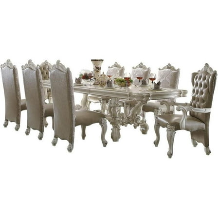 Bowery Hill Rectangular Wooden Dining Table with 2 Leaves in Bone White