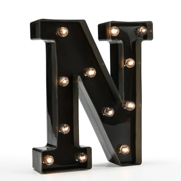 Light Up Black Alphabet Marquee Letters Sign LED Marquee Number Lights Sign for Night Light Home Bar Christmas Lamp Birthday Party Wedding Decoration N