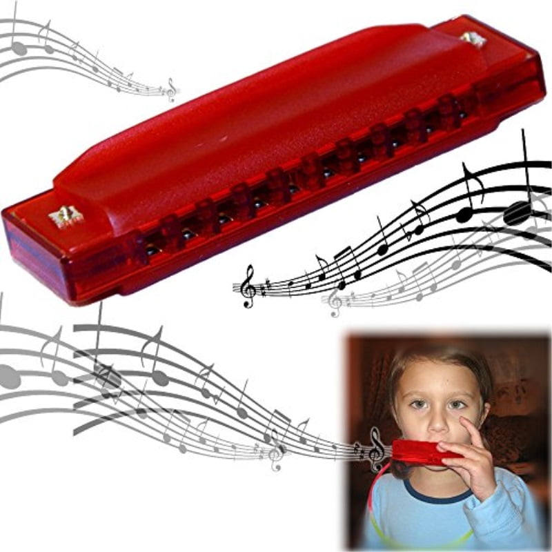 Dazzling Toys Kids Clearly Colorful Translucent Harmonica 4 Inch Red