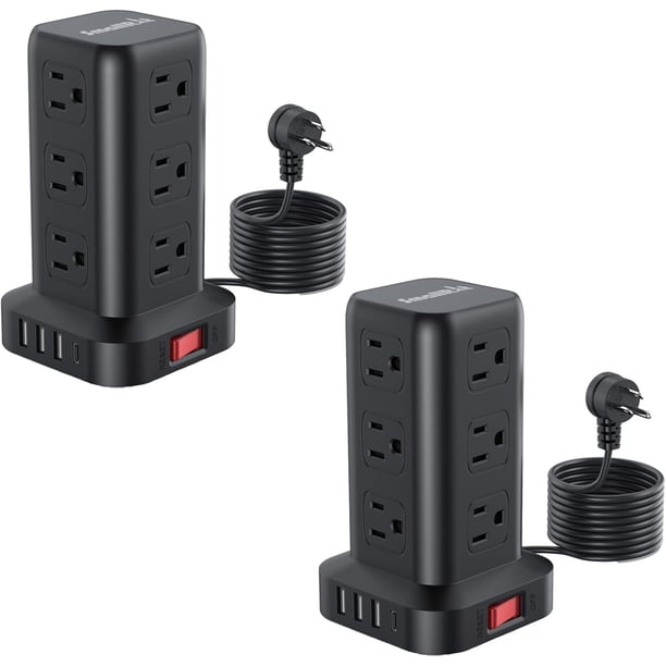 Extension Cord with Multiple Outlets, SMALLRT Surge Protector Power Strip Tower, Outlet Extender with 12 AC Outlets 4 USB, 6.5FT Extension Cord for Home Dorm Room, Office Supplies,Overload Protection