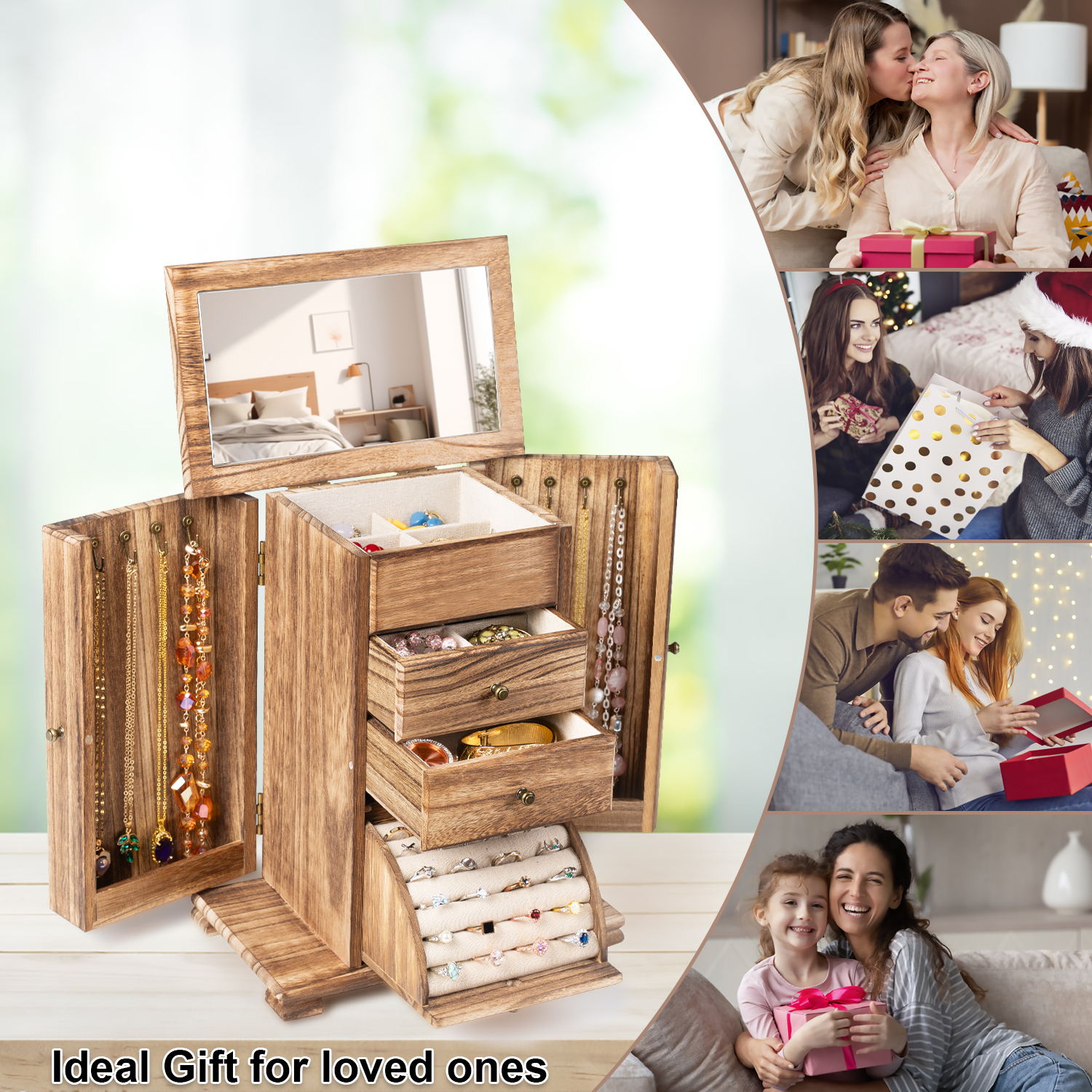 Sfugno 4-Tier Wooden Jewelry Box Organizer with Mirror photo 6