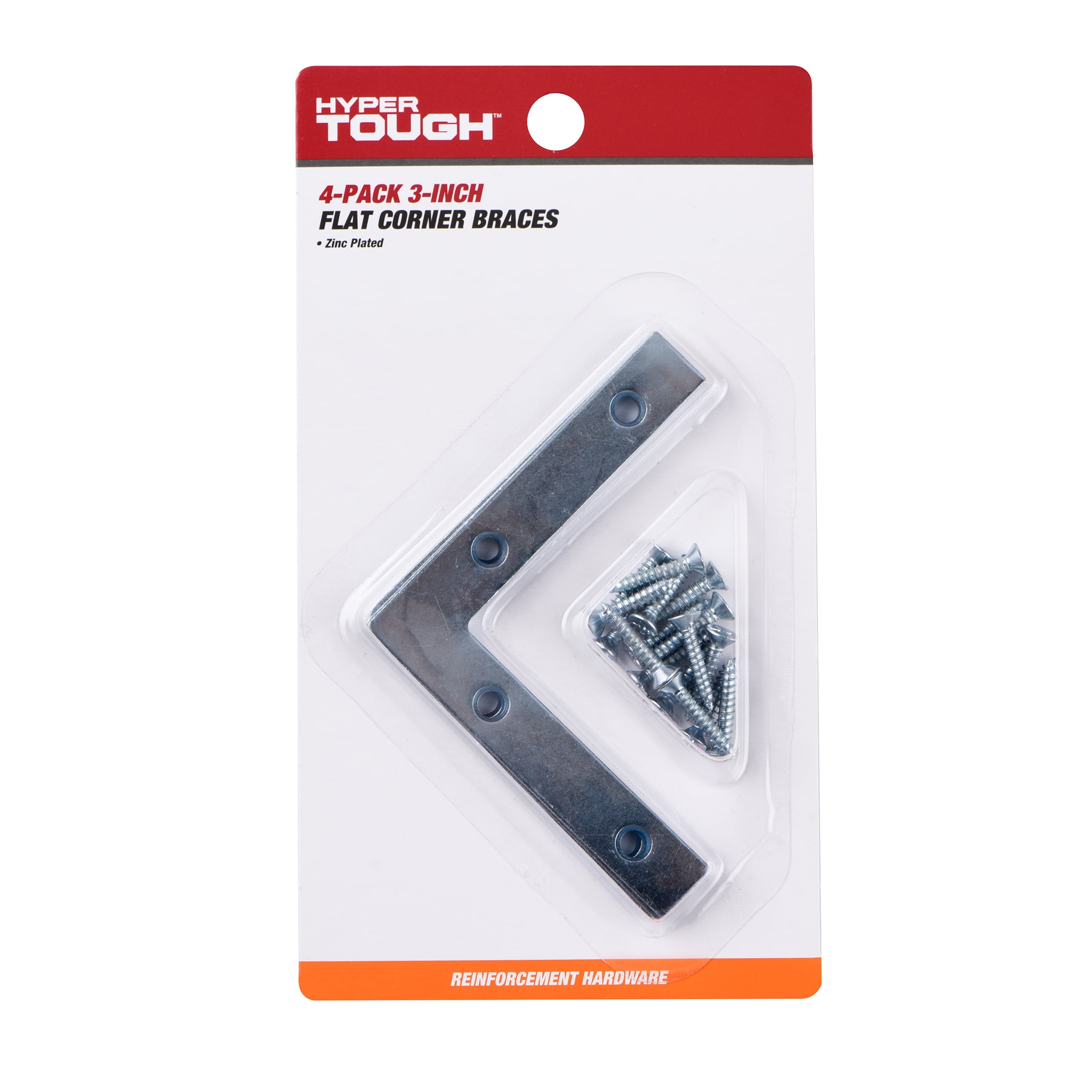 (2 pack) Hyper Tough 3 in. x 3 in. Flat Corner Brace, Steel, Zinc Plated (4 Pack), Assembled Product Depth 6.85 Inch