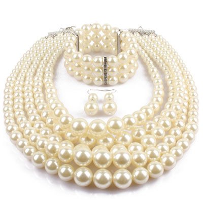 European and American Cross-border Explosion Models Exaggerated Imitation Pearl Set Multi-layer Pearl Necklac Beaded Three-piece
