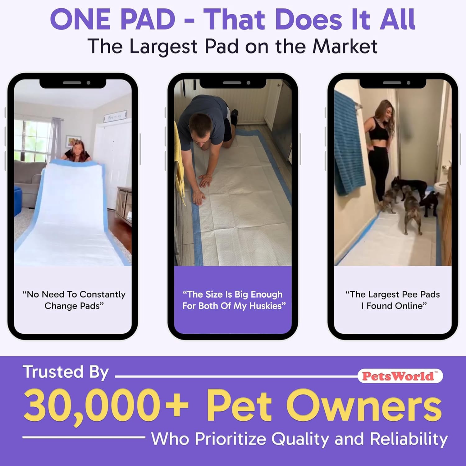 PETSWORLD 4XL Gigantic Dog Pee Pads, 40"x99", 10 Count, with Adhesive Tape, 5-Layer Leak Proof Protection