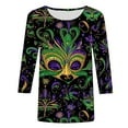 thumbnail image 4 of successthop Mardi Gras 3/4 Womens Shirts Casual Plus Size Crew Neck Polyester Casual Mask Printed Mardi Gras Celebrations Blouse Tops for Mardi Gras Event Purple L, 4 of 5