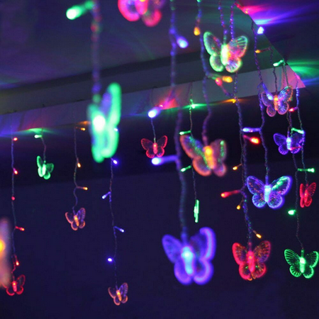 Butterfly 96 LED Fairy String Curtain Lights Christmas Party Wedding Decor Lamp