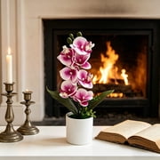 Artificial Orchid Plant,Phalaenopsis Orchid Potted Set with 7 Flowers,Realistic artificial Flower Arrangement for Home Decor,Wedding Floral Centerpiece,Lifelike Silk Flower Decor for Table and Shelf