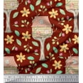 thumbnail image 1 of Soimoi Red polyester Crepe Fabric Treehouse & Freesia Floral Print Printed Fabric 1 Yard 52 Inch Wide, 1 of 5