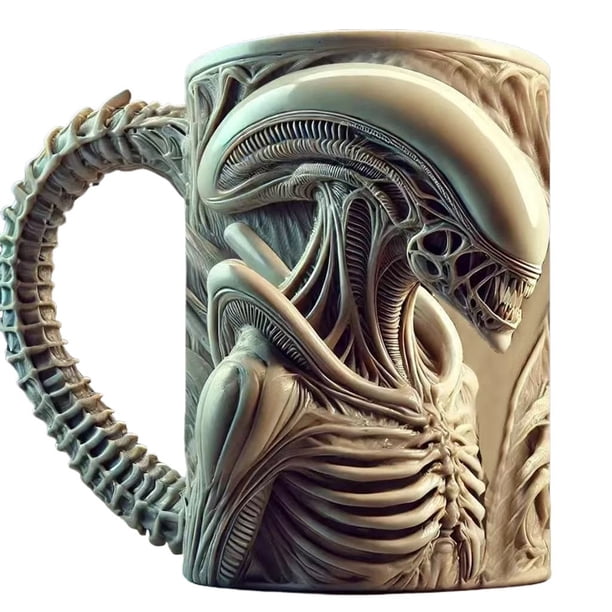 Taza de café, taza de café alienígena impresa en 3D personalizada, alas de fuego, taza de acero inoxidable