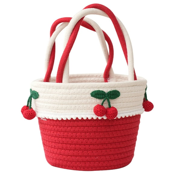 Cotton Rope Blanket Basket with Handle Versatile Tote Bag Handbag Sundries Storage Basket