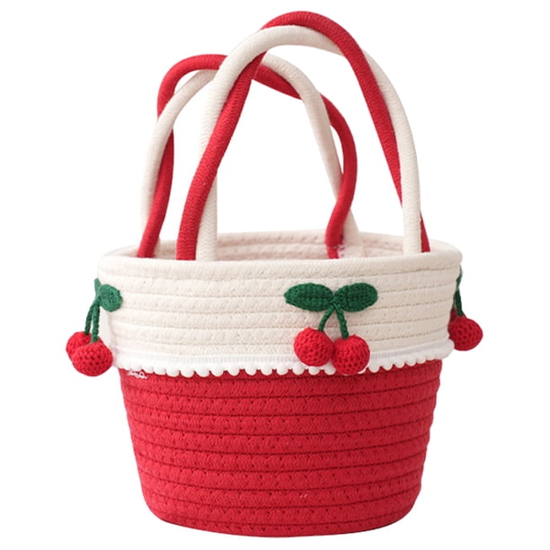 Cesta de cuerda de algodón con asa, versátil, para bolso de mano, cesta para guardar artículos diversos