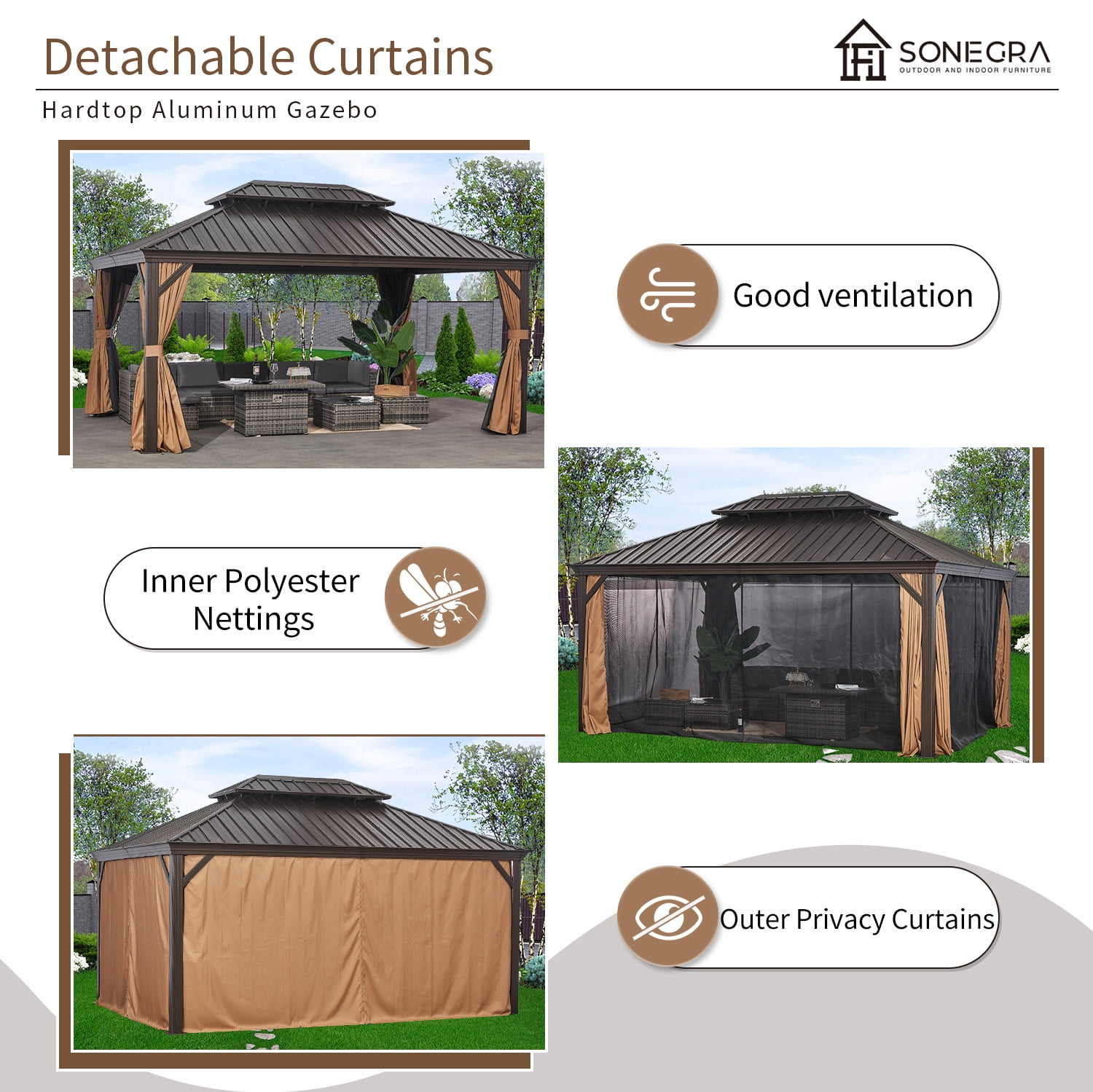 Sunmthink 12x16 ft. Outdoor Hardtop Gazebo, Double Roof and Aluminum Fram, for Patios