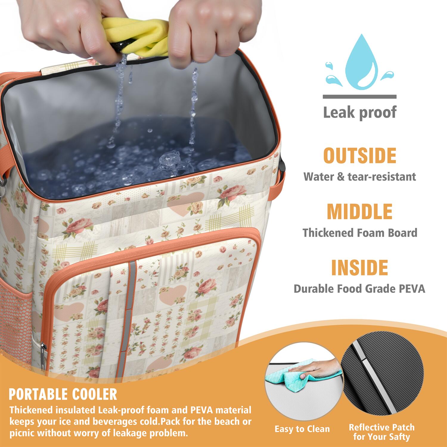 Travel Cooler Bag - Pioneer Flower Floral Print Pattern Camping Beer Cooler Backpack with Bottle Opener- Waterproof Insulated Picnic Backpacks - Cooler Bag for Beach