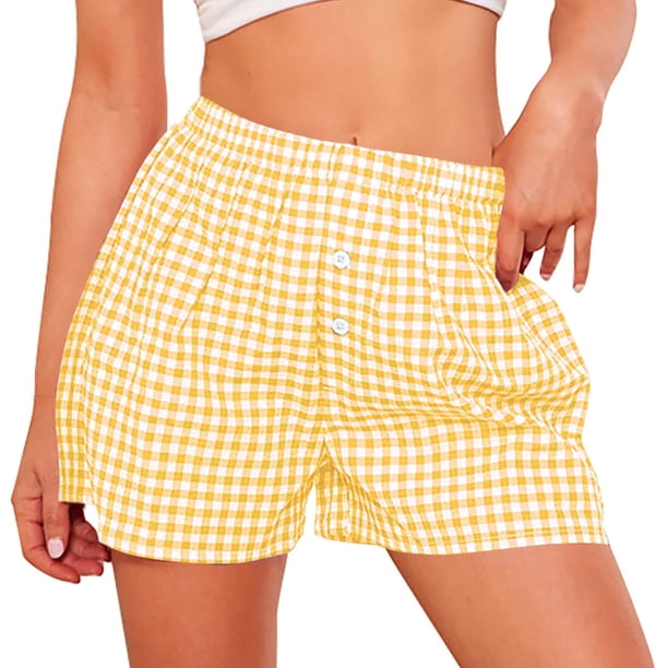 Shorts PRETTYGARDEN Y2K a Cuadros para Pijama y Descanso Amarillo XL