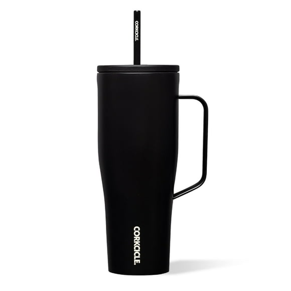 Corkcicle 30oz Tumbler With Handle, Black, Reusable Water Bottle, Triple Insulated Stainless Steel Travel Mug, BPA Free, Keeps Beverages Cold 12 Hours, Tumbler with Lid and Straw, Cupholder Friendly