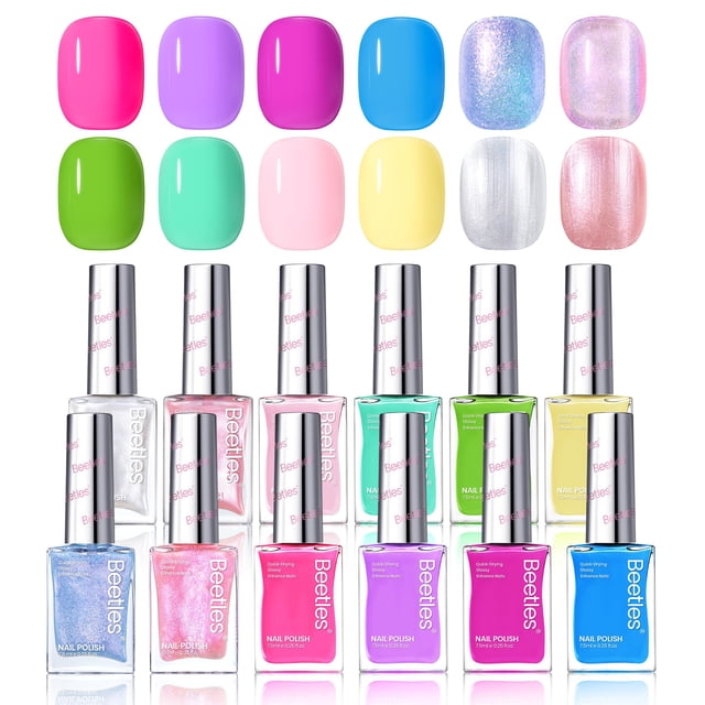 Set de esmaltes de uñas Beetles, 12 colores, neón, de secado rápido, con bolsa