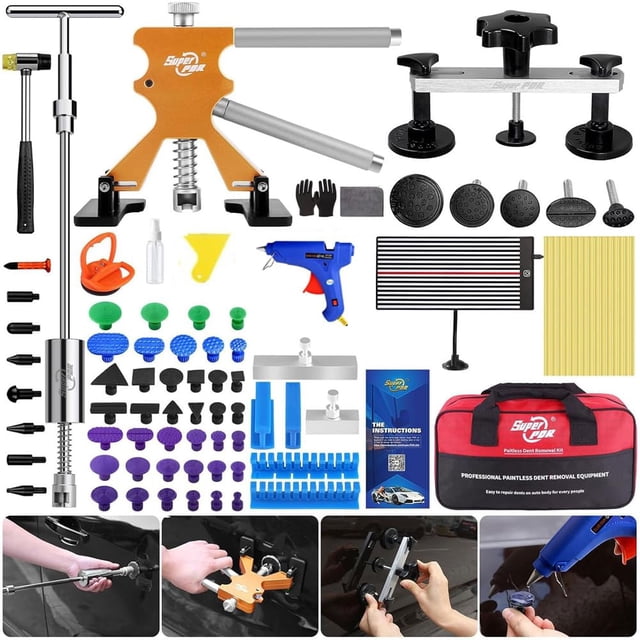 BeesClover Car Dent Puller Kit, Dent Repair Kit with Rubber Hammer, Bridge Puller, Hot Melt Adhesive Strip, LED Circuit Board for Auto Body Dent Removal