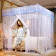 thumbnail image 1 of Romantic Lace Pleated Mosquito Net Embroidery Breathable Square Queen Double Bed Net Canopy Not Included Stainless Steel Bracket, 1 of 5