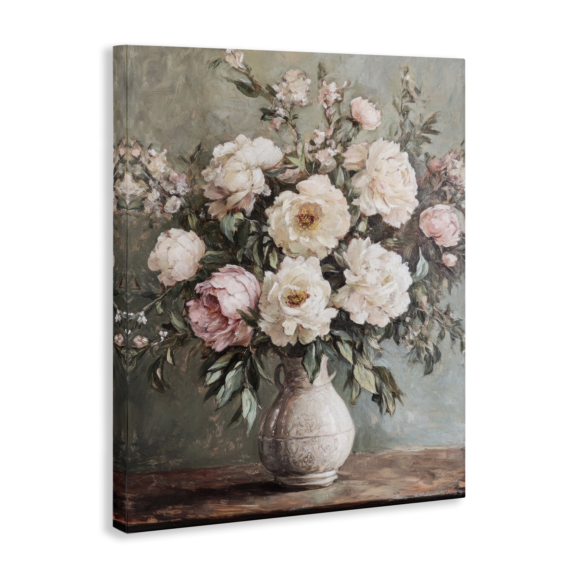 Stupell Industries Pink Peonies Ornate Vase Plants & Flowers Painting Wrapped Canvas Art Print Wall Art, 36 x 48