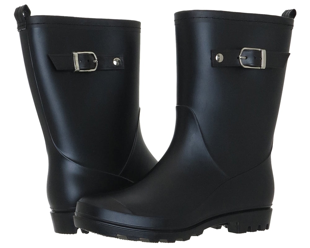 【COSYHARU】Cosyharu rain boots Capelli New York Women's Mid-Calf Rain Boot, Black Shine