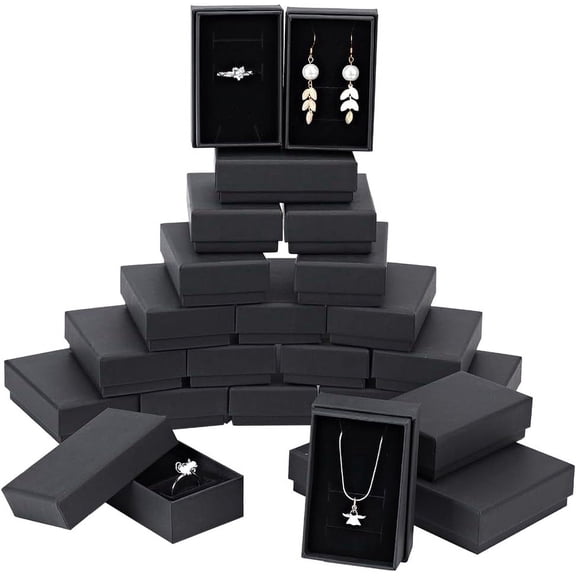 24 Pack Kraft Square Cardboard Jewelry Boxes Necklace Earring Gift Box for DIY Jewelry Wedding Party Valentine Mother's Day Festival Gift Packaging 2x3.2x1inch Black