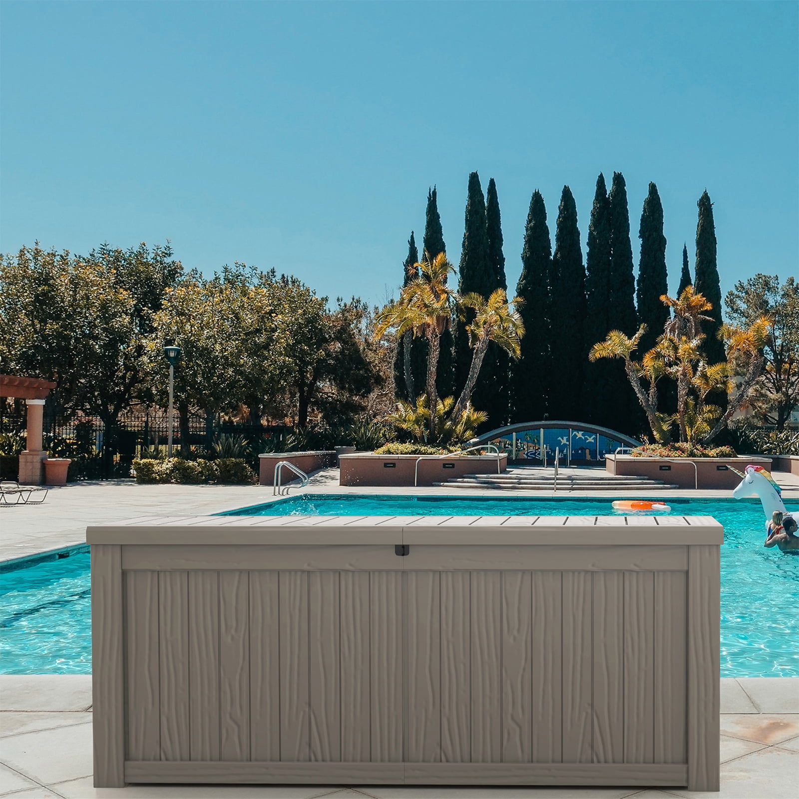 Patiowell 150 Gallon Large Deck Box Wood Look Allweather Lockable