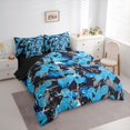 thumbnail image 2 of Castle Fairy Dirt Bike Pattern Bedding Comforter Set 7pcs for Teens, Graffiti Print Queen Bedding Sets for Bedroom, Blue Gray,Black Reversible, 2 of 7