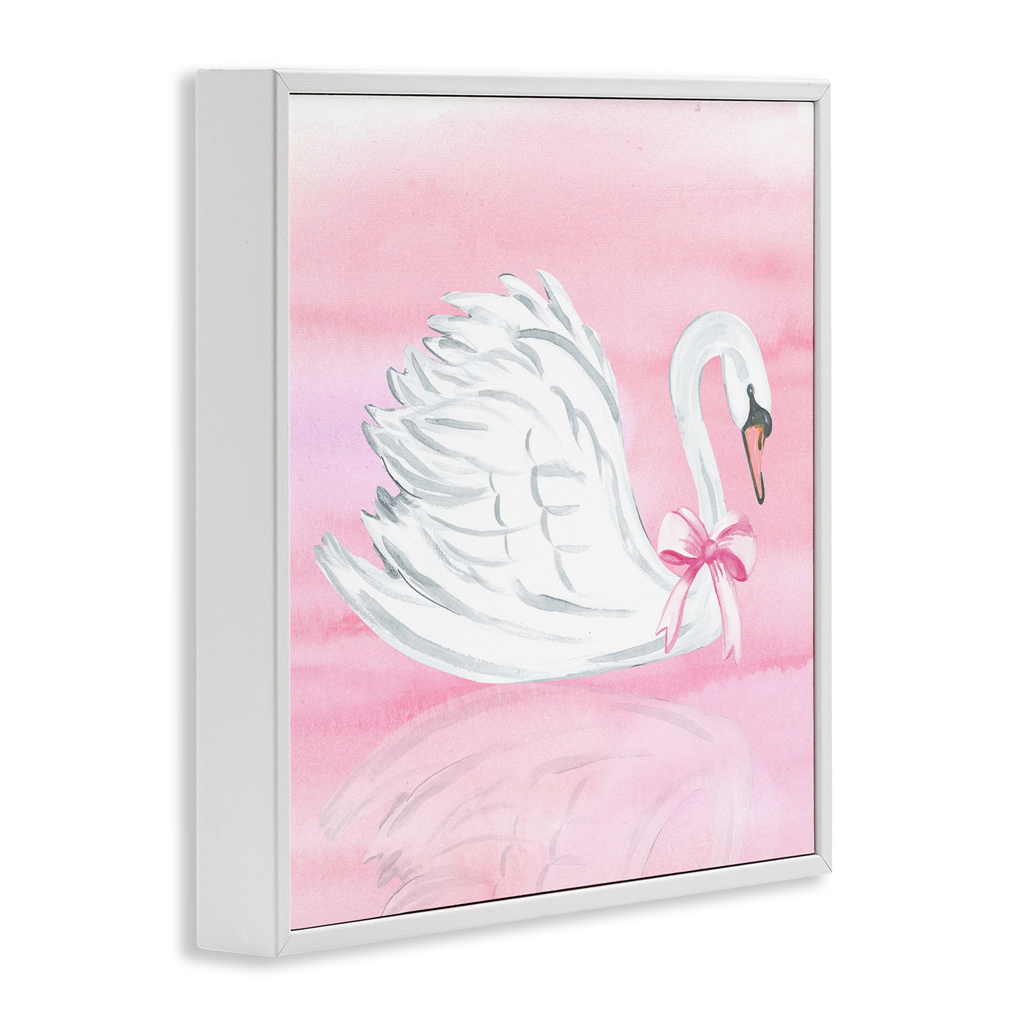 Stupell Industries Pink Bow Swan White Framed Giclee Art, design by Corinne Haig