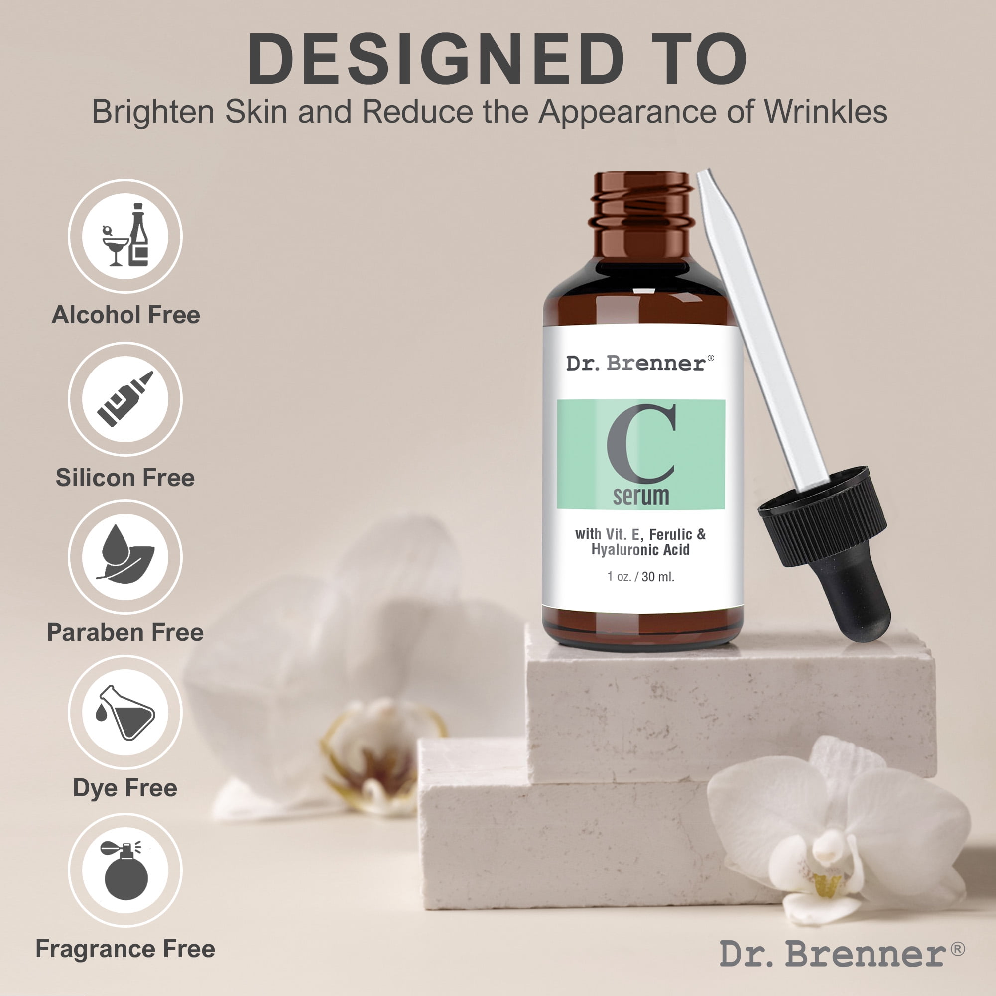 Dr. Brenner Vitamin C Serum with Ferulic Acid, Vitamin E and Hyaluronic Acid 1oz.