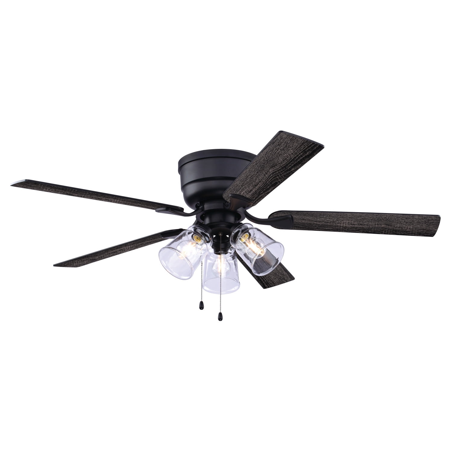 Cromwell 52-in Matte Black Flush Mount Hugger Ceiling Fan with Light Kit, Remote plus Quick Install