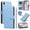 Blue, variant on For iPhone 17e/16e Wallet Grid Texture Magnetic Flip Cover Card Holder & Bills Slot, Soft PU Leather Magnetic For Women Wallet Case With Detachable Shoulder Strap And Wrist Strap,Blue