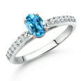 thumbnail image 2 of Gem Stone King 0.73 Ct Swiss Blue Topaz G/H Lab Grown Diamond 10K White and Rose Gold Engagement Ring, 2 of 4