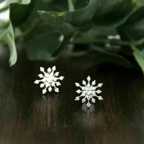 2 Ct Round Cut Lab Created Diamond Snowflake Stud Earrings in 14k White Gold Plated