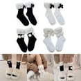 thumbnail image 2 of Milue Women Ribbed Knit JK Plush Ball Bow Faux Lamb Wool Trim Middle Tube Calf Socks, 2 of 20