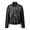 Black, variant on Women's Stand Collar Faux Leather Jacket, Zip Front Drawstring Hem Motorcycle Outwear Coat with Pockets Streetwear Black M