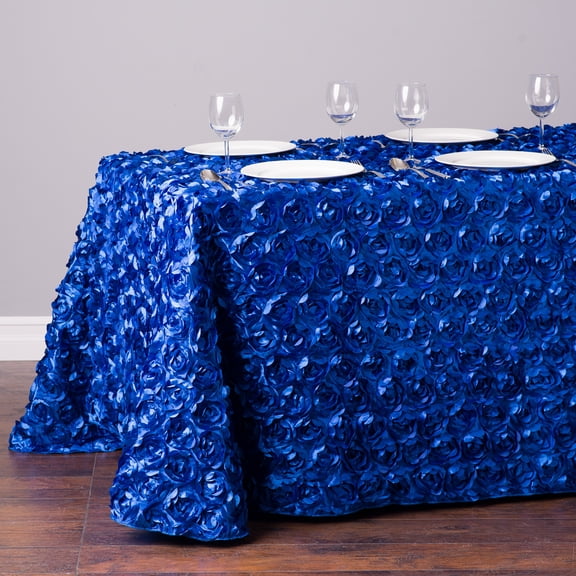 88 x 154 in. Rectangular Rosette Satin Tablecloth Royal Blue