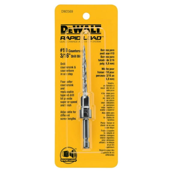 Dewalt DW2569 Rapid Load Countersink Drill Bit, NO 10, 3/16 Pilot