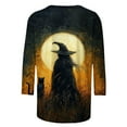 thumbnail image 4 of Riecok Womens 3/4 Sleeve Tee Shirts Crewneck Witch Printed Tunic Tops Loose Casual Blouses Yellow 4XL, 4 of 5