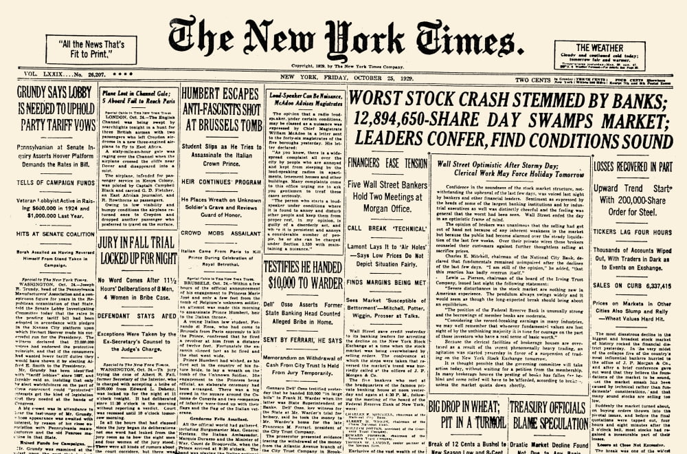 Wall Street Crash, 1929. /Nfront Page Of The New York Times, 25 October