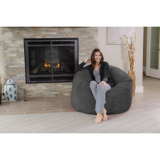 Strak het kan Calligrapher Chill Sack Bean Bag Chair, Memory Foam Lounger with Microsuede Cover, Kids,  Adults, 4 ft, Charcoal - Walmart.com