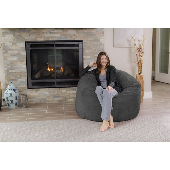 Chill Sack Bean Bag Chair, Memory Foam Lounger with Microsuede Cover, All Ages, 4 ft, Black