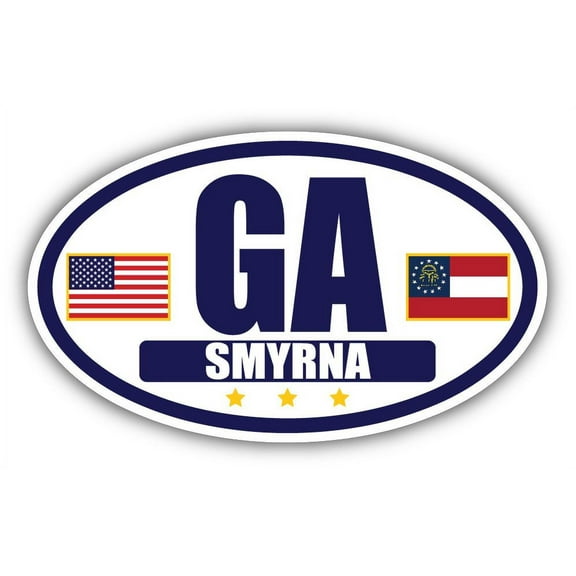 Flag of Georgia / American Flag Oval 3M Vinyl Bumper Sticker Decal | Navy & Gold Smyrna, GA Sticker Vinyl Decal
